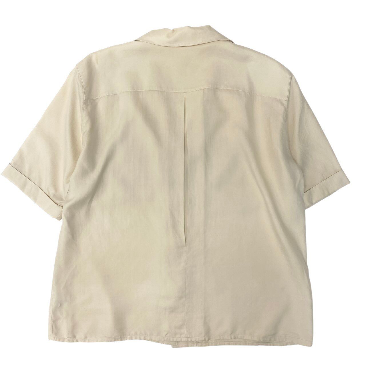 Dior Open Collar Short Sleeve Shirt Silk Logo Embroidery M Light Beige — view 3