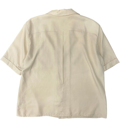 Dior Open Collar Short Sleeve Shirt Silk Logo Embroidery M Light Beige — view 3