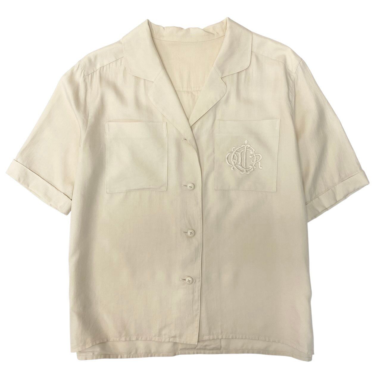 Dior Open Collar Short Sleeve Shirt Silk Logo Embroidery M Light Beige — view 2