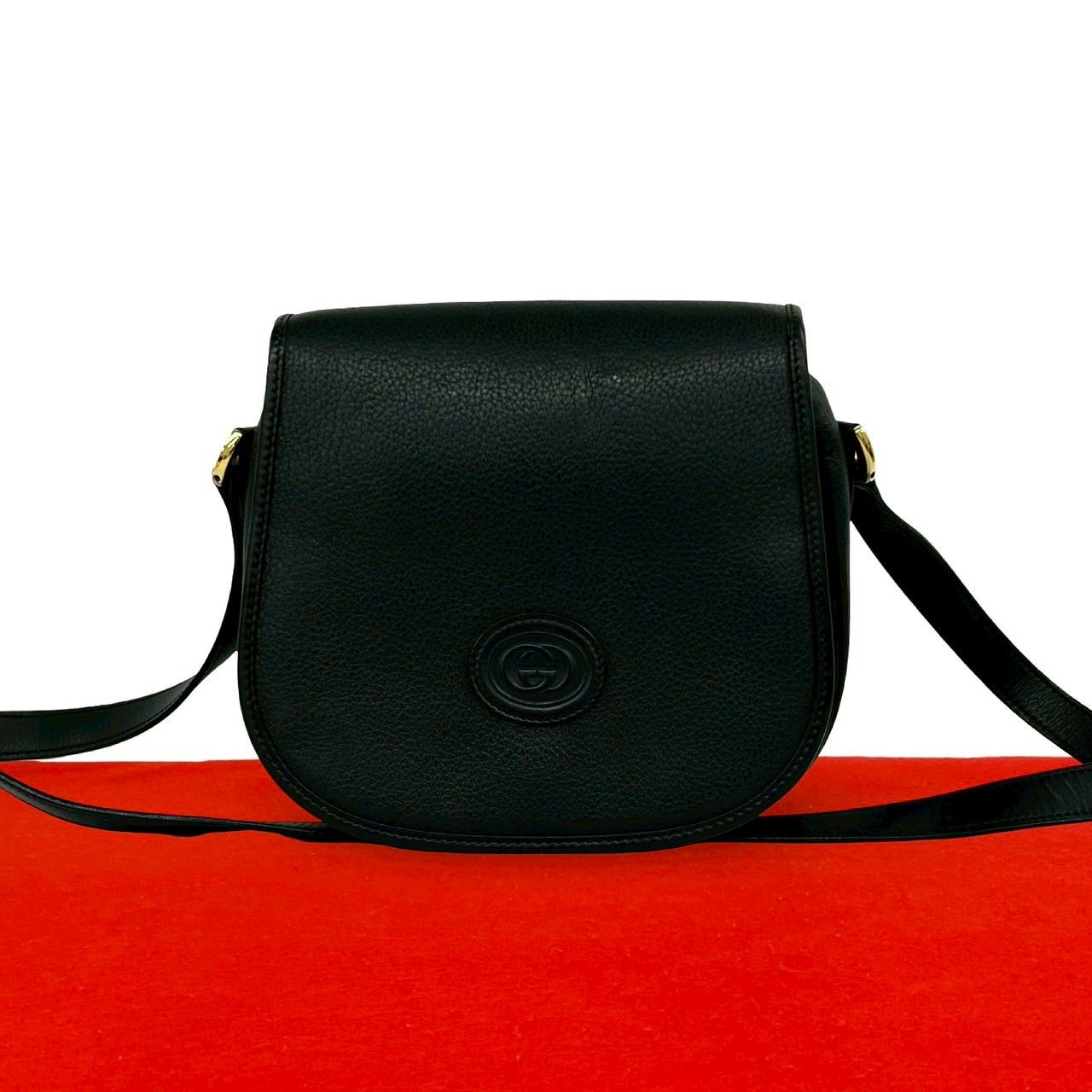 Gucci Vintage GG Logo Leather Shoulder Bag Pochette Crossbody Black