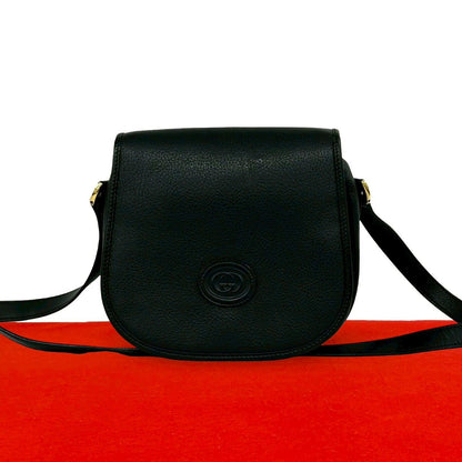 Gucci Vintage GG Logo Leather Shoulder Bag Pochette Crossbody Black