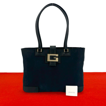 Gucci Vintage Logo Canvas Leather Tote Black
