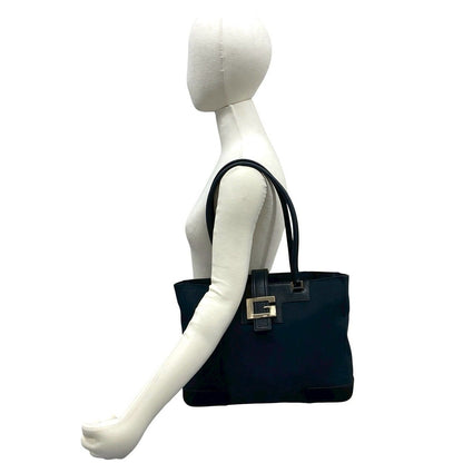 Gucci Vintage Logo Canvas Leather Tote Black — view 2