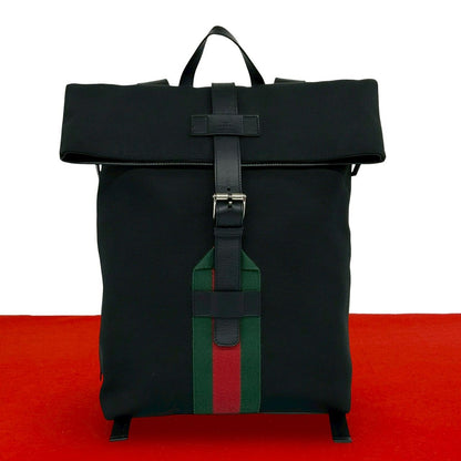 Gucci Sherry Line Web Canvas Leather Backpack Black