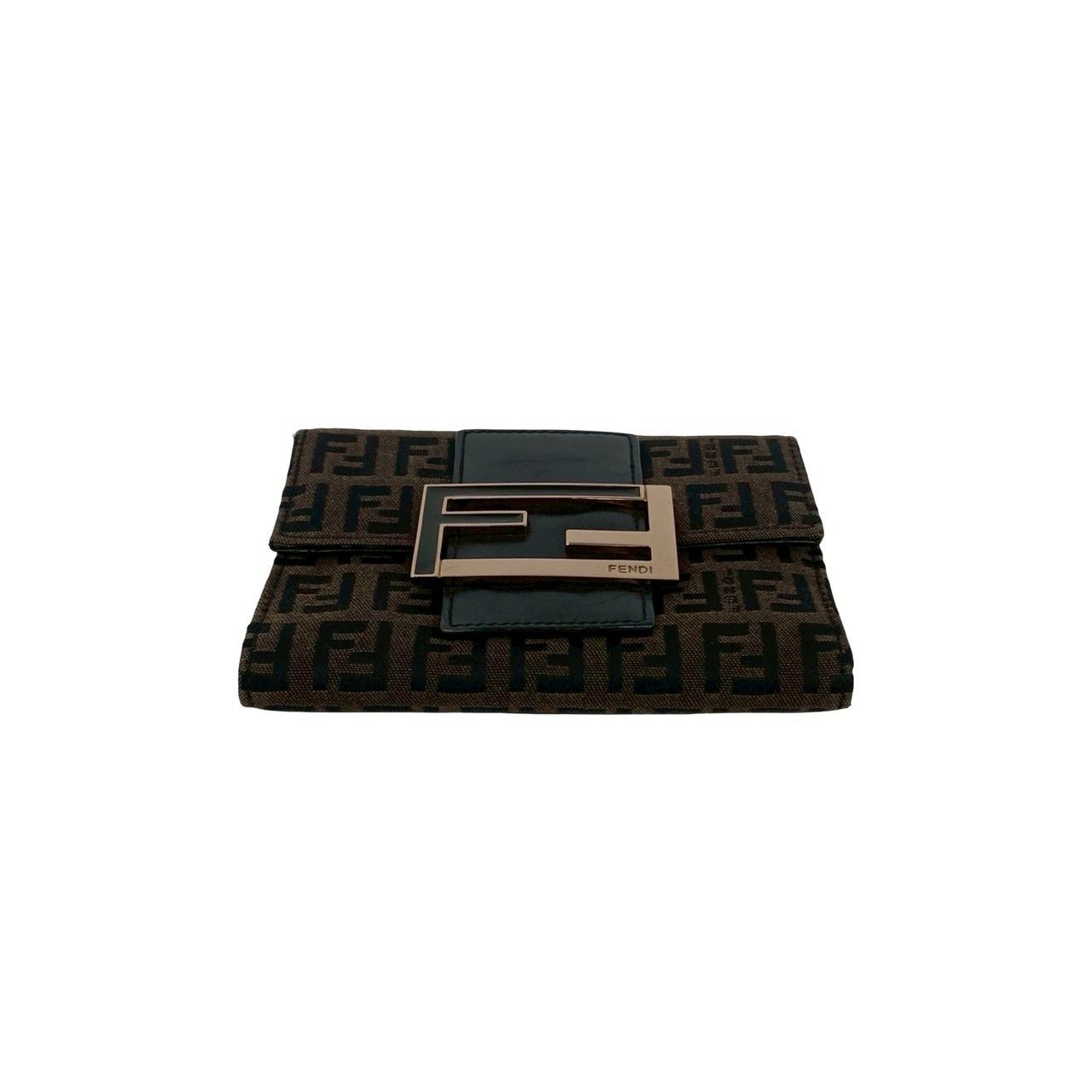 Fendi Zucchino FF Pattern Logo Canvas Leather Trifold Wallet Mini Brown Black — view 6