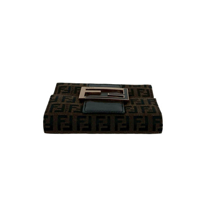 Fendi Zucchino FF Pattern Logo Canvas Leather Trifold Wallet Mini Brown Black — view 3