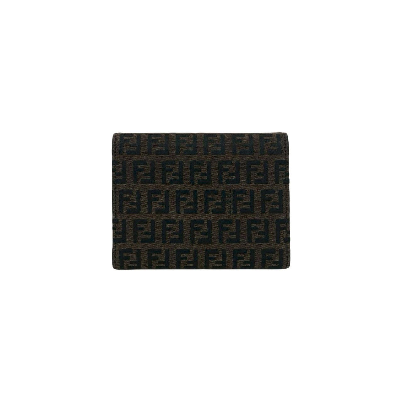 Fendi Zucchino FF Pattern Logo Canvas Leather Trifold Wallet Mini Brown Black — view 2