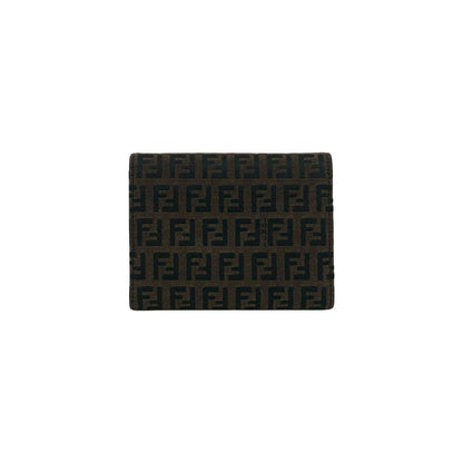 Fendi Zucchino FF Pattern Logo Canvas Leather Trifold Wallet Mini Brown Black — view 2