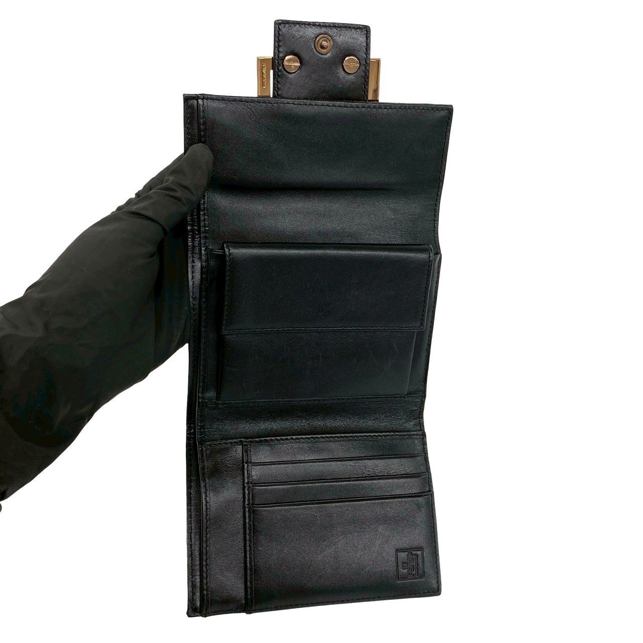 Fendi Zucchino FF Pattern Logo Canvas Leather Trifold Wallet Mini Brown Black — view 7