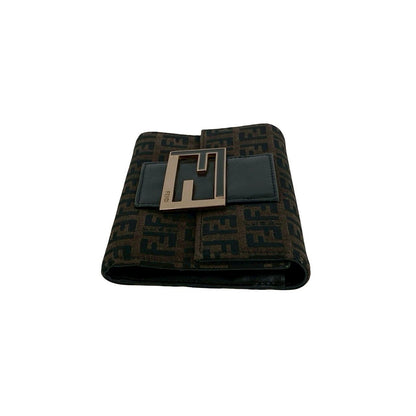 Fendi Zucchino FF Pattern Logo Canvas Leather Trifold Wallet Mini Brown Black — view 5