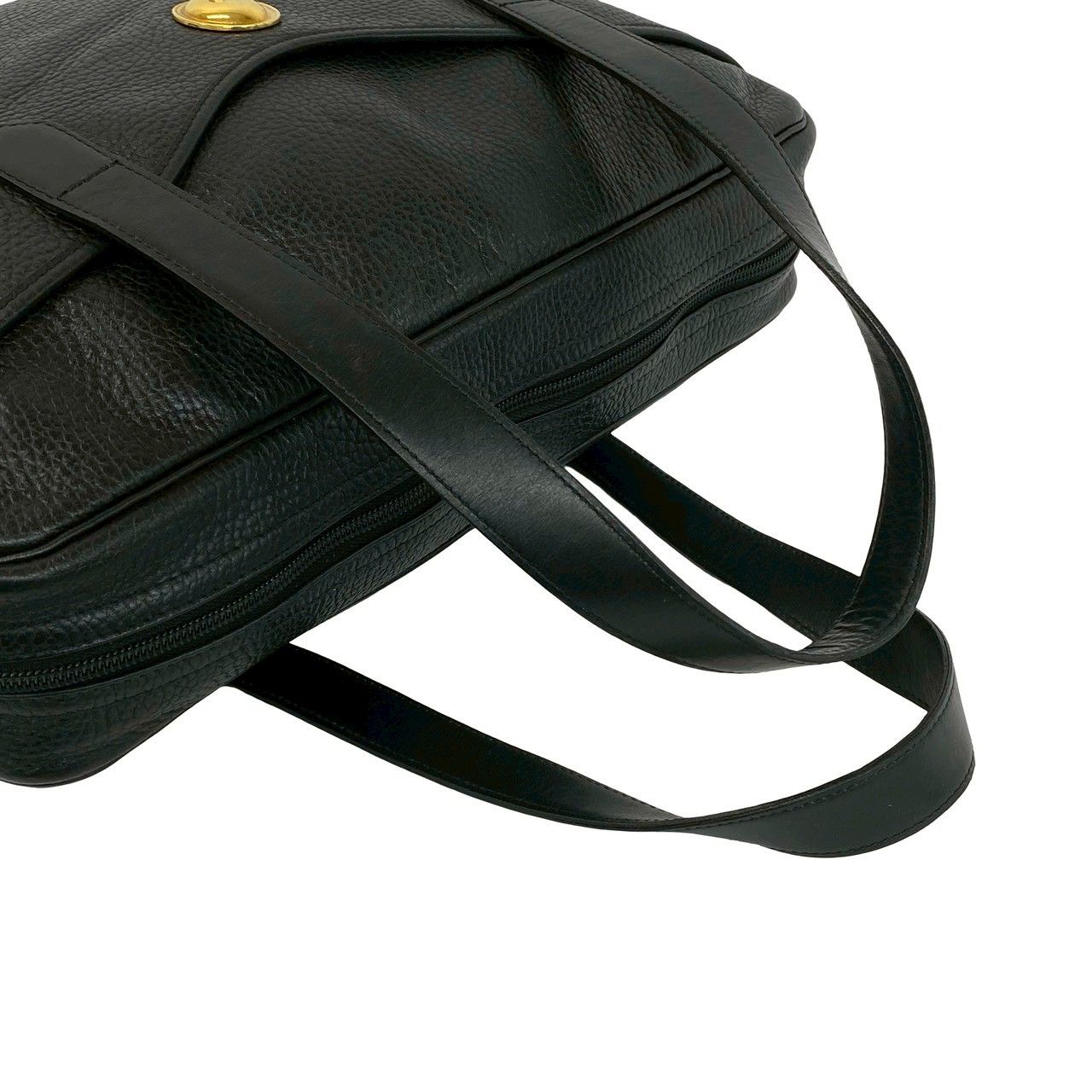 Dior Vintage CD Logo Leather Handbag Business Bag Black — view 4