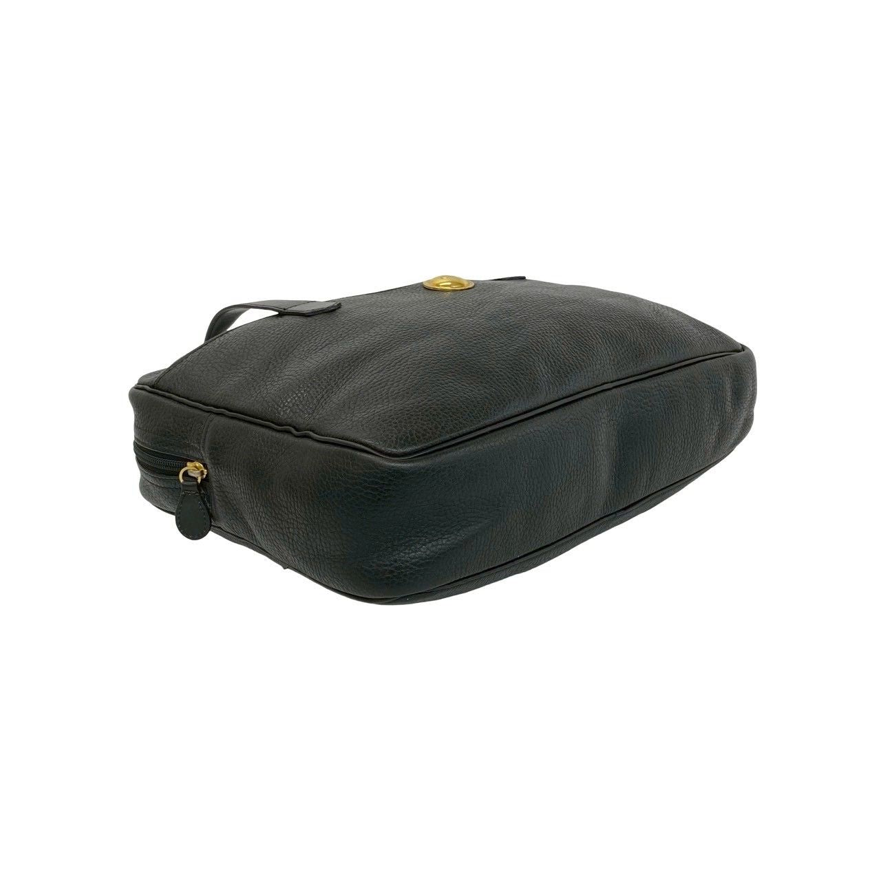 Dior Vintage CD Logo Leather Handbag Business Bag Black — view 7