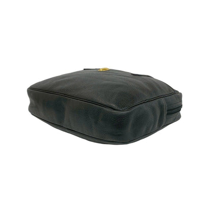 Dior Vintage CD Logo Leather Handbag Business Bag Black — view 8