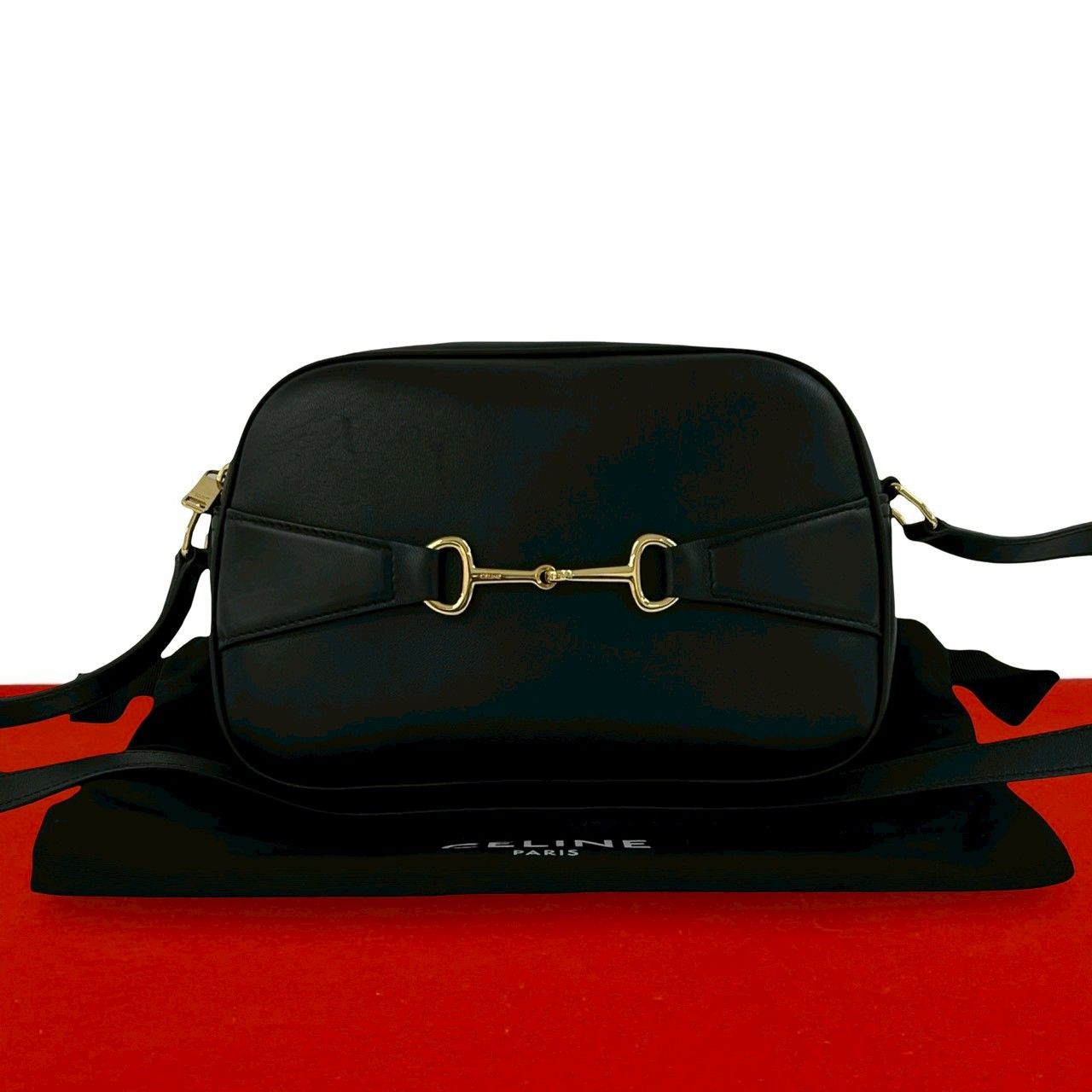 Celine Cles Small Camera Bag Leather Pochette Crossbody Black