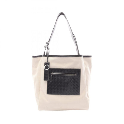 Bottega Veneta Tote Corriere Reversible Khaki Black Canvas Leather Intrecciato
