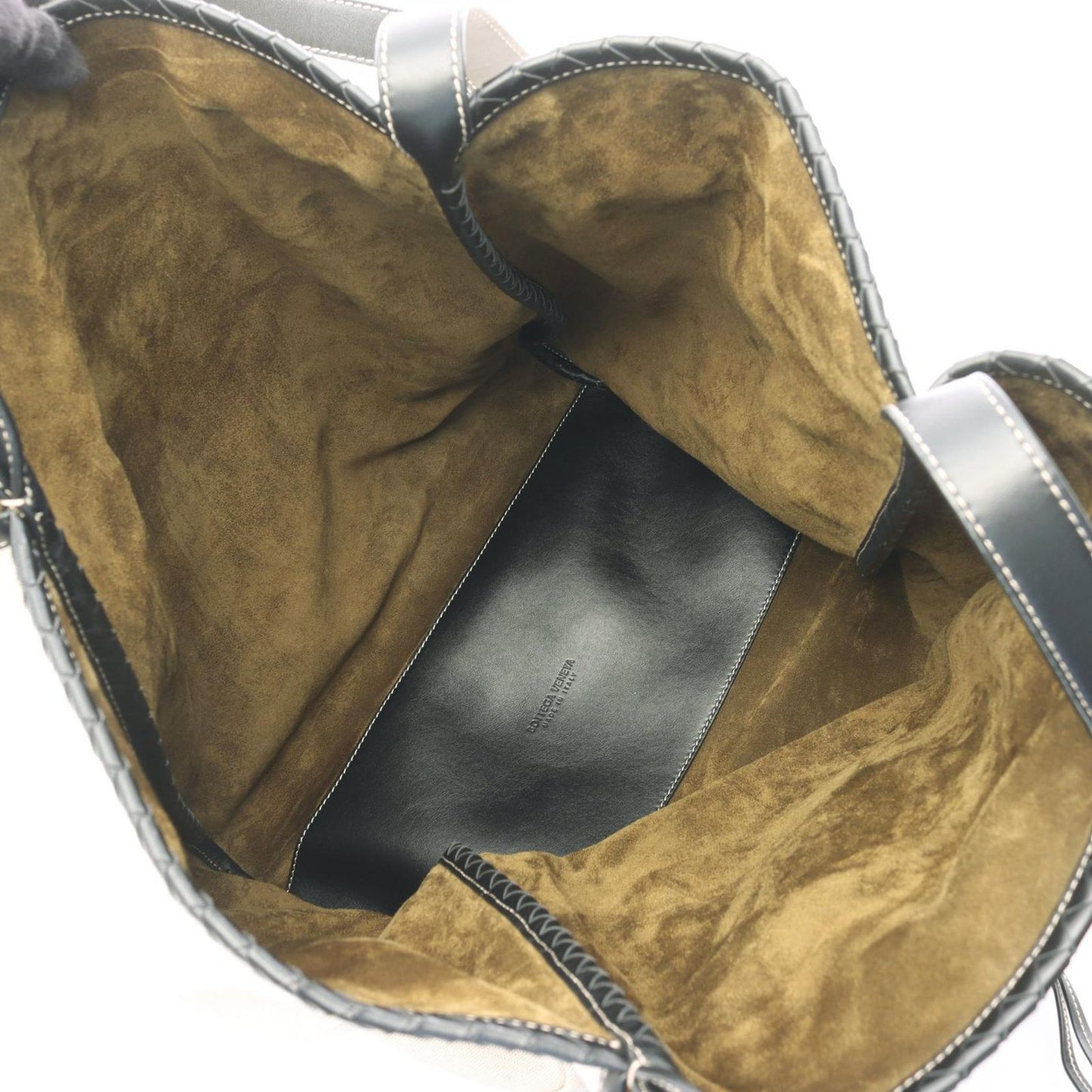 Bottega Veneta Tote Corriere Reversible Khaki Black Canvas Leather Intrecciato — view 3