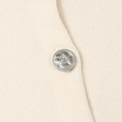 Chanel Cardigan CC Logo Button Ivory Cashmere — view 8