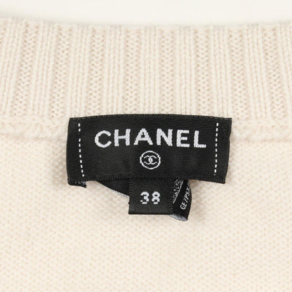 Chanel Cardigan CC Logo Button Ivory Cashmere — view 3