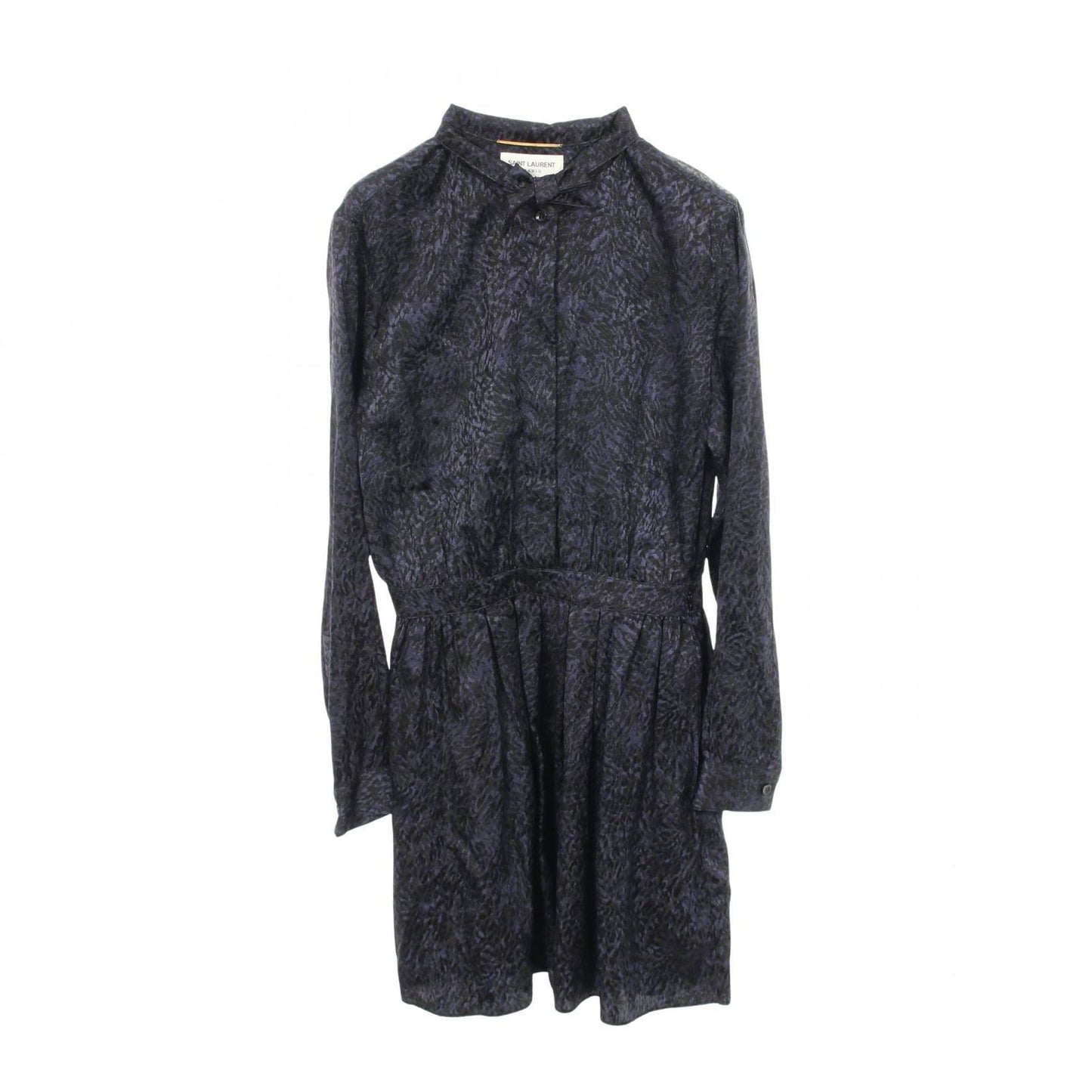 Saint Laurent Paris Dress Bowtie All Over Pattern Long Sleeve Silk