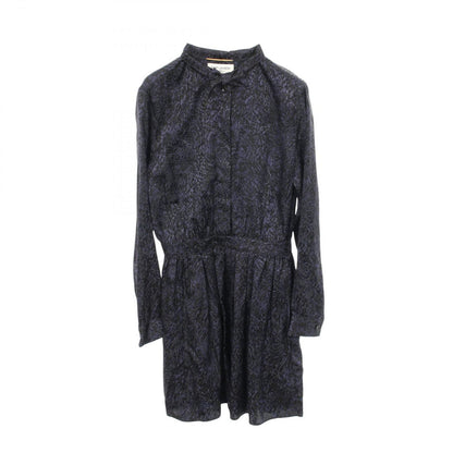 Saint Laurent Paris Dress Bowtie All Over Pattern Long Sleeve Silk
