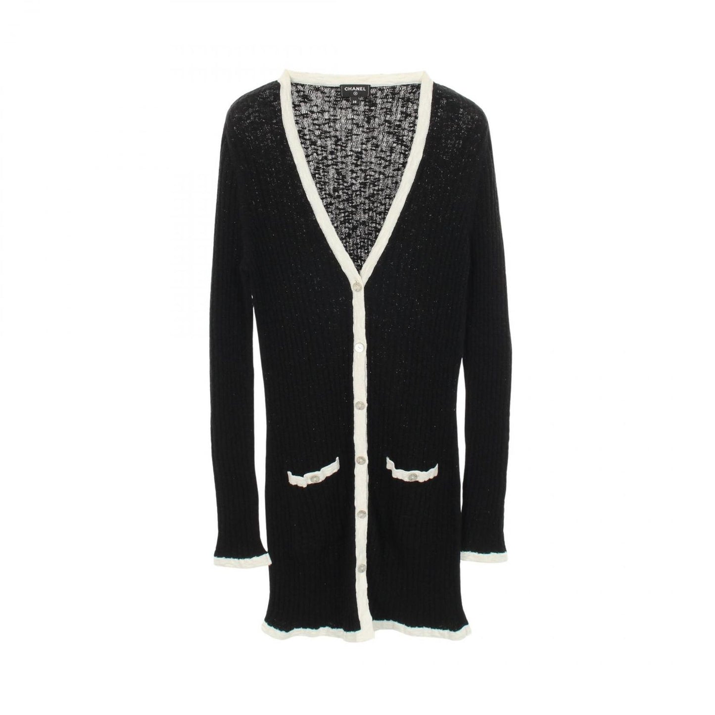 Chanel Cardigan CC Logo Button Neck Long Cotton
