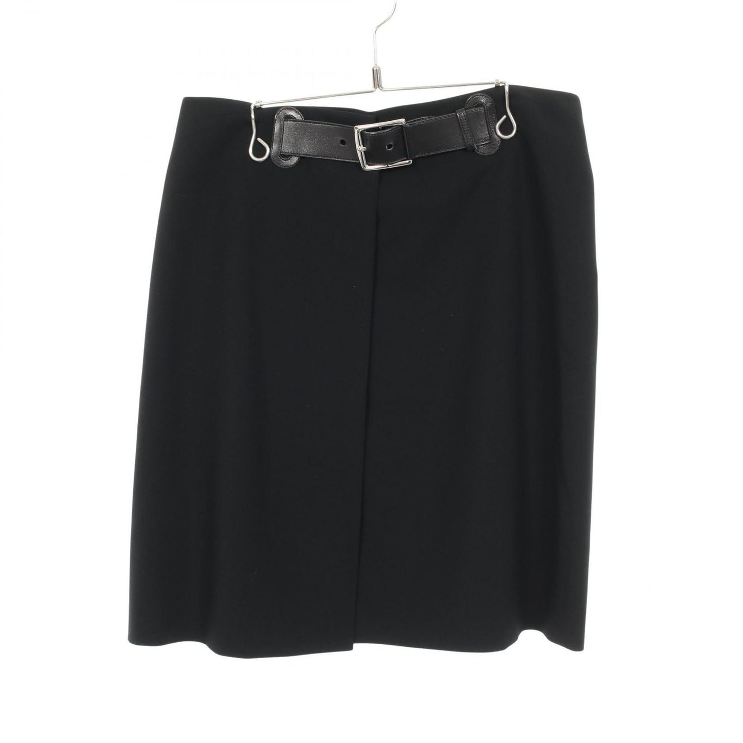 Hermes Skirt with Belt Black Wool Wrap Leather