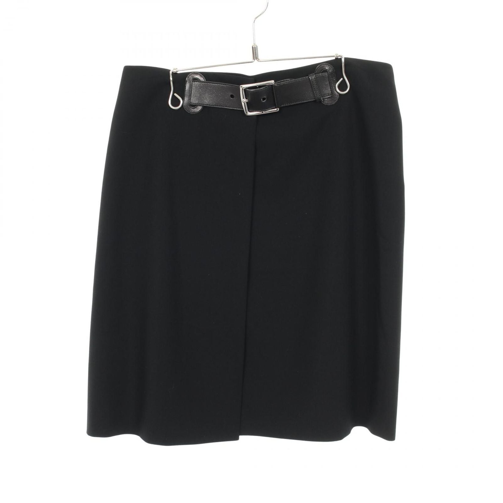 Hermes Skirt with Belt Black Wool Wrap Leather