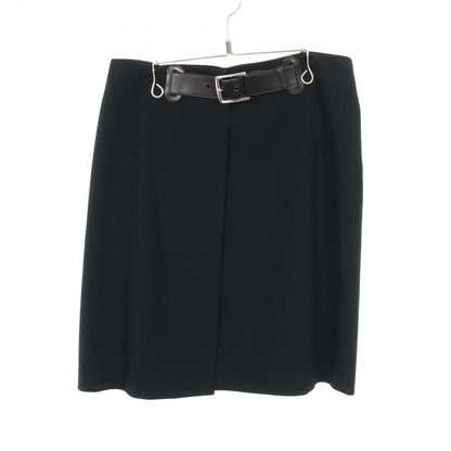 Hermes Skirt with Belt Black Wool Wrap Leather