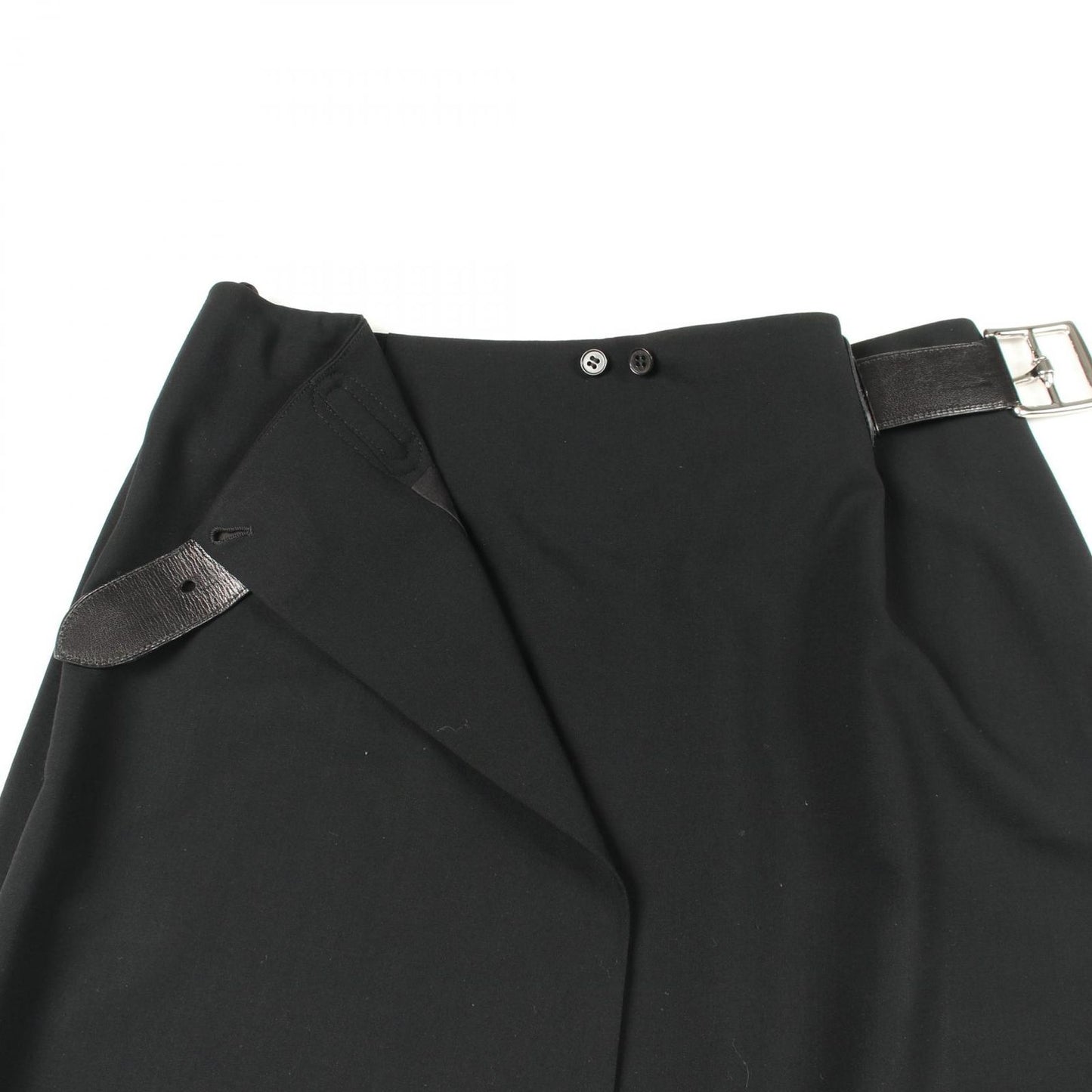 Hermes Skirt with Belt Black Wool Wrap Leather — view 5