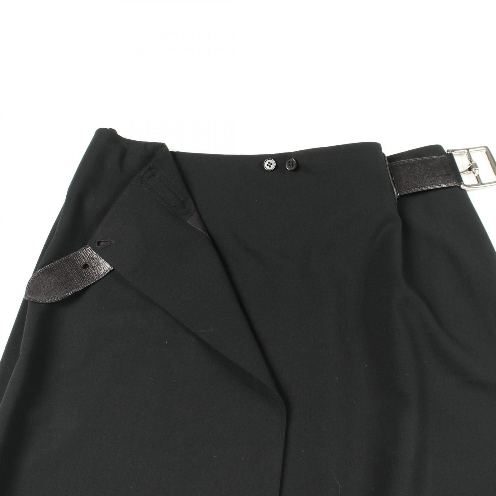 Hermes Skirt with Belt Black Wool Wrap Leather — view 5