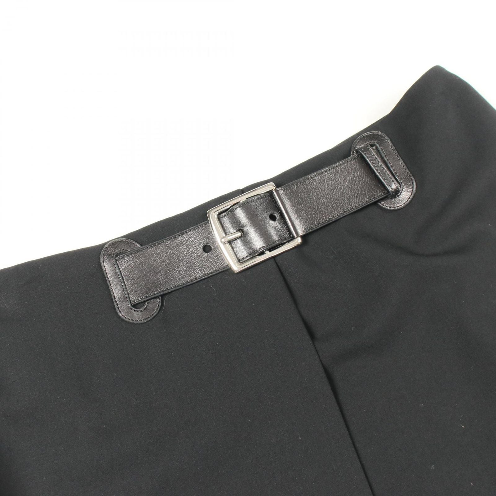 Hermes Skirt with Belt Black Wool Wrap Leather — view 9