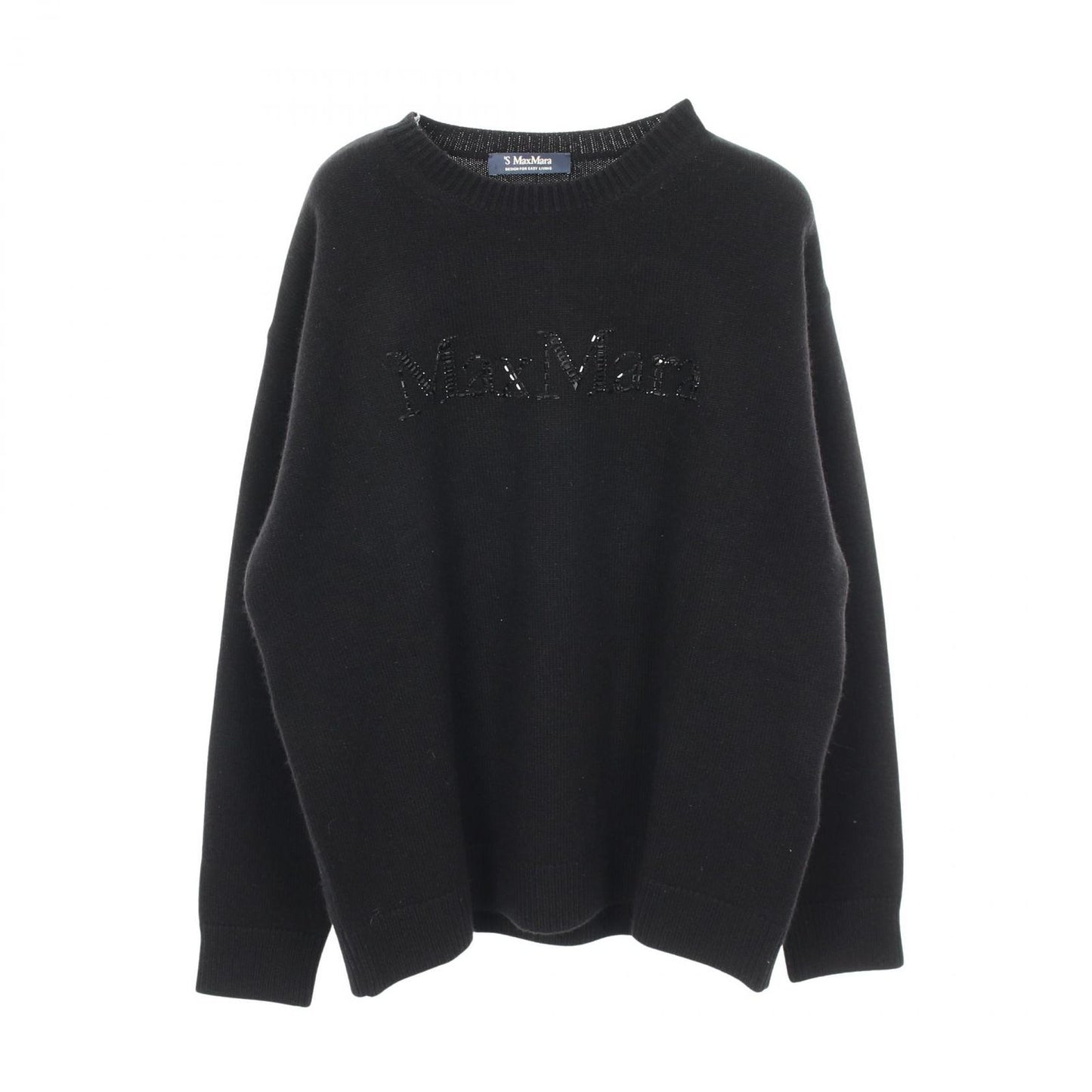 Max Mara S 'S Knit Kassel Crew Neck Logo Black Wool Cashmere Sweater