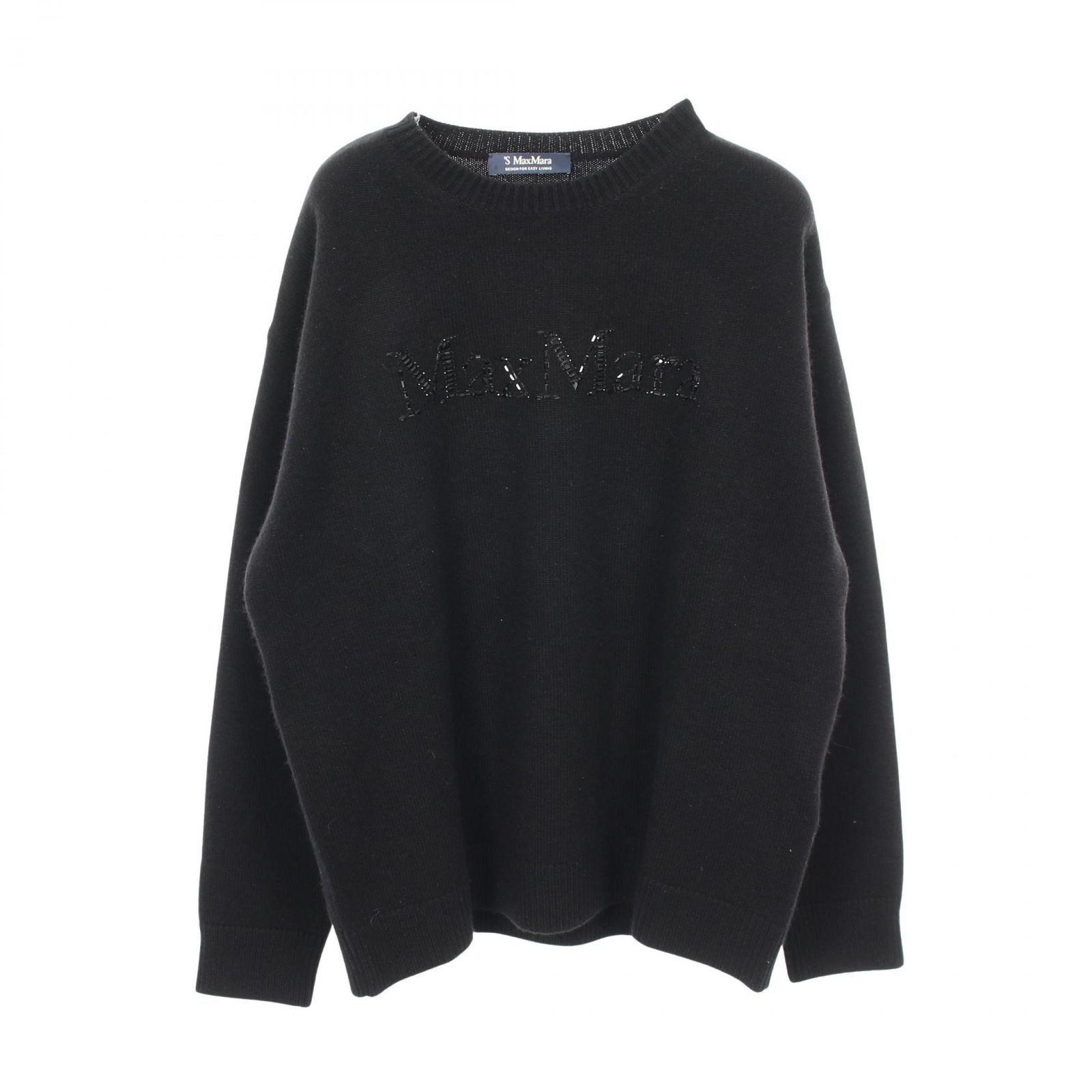 Max Mara S 'S Knit Kassel Crew Neck Logo Black Wool Cashmere Sweater