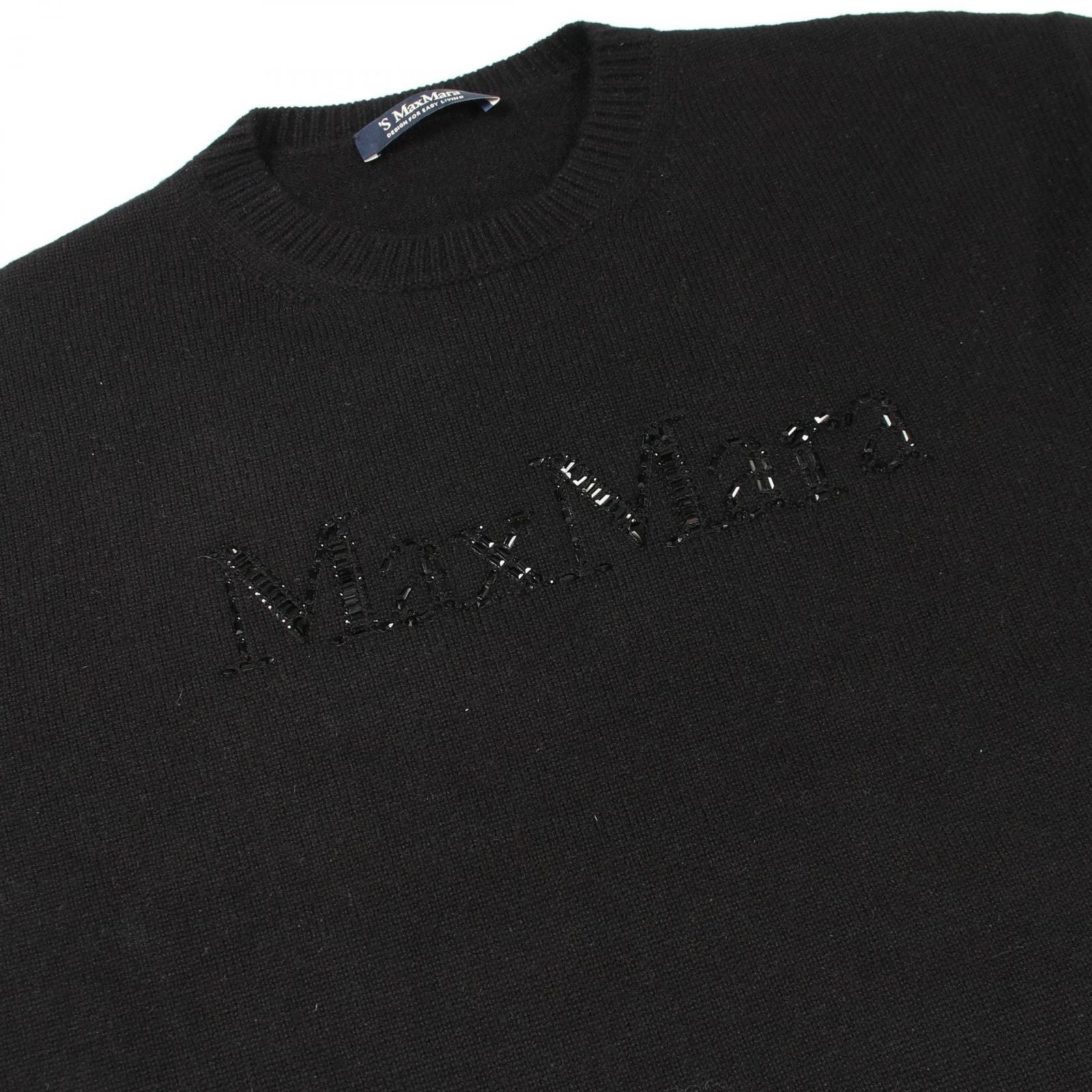 Max Mara S 'S Knit Kassel Crew Neck Logo Black Wool Cashmere Sweater — view 6