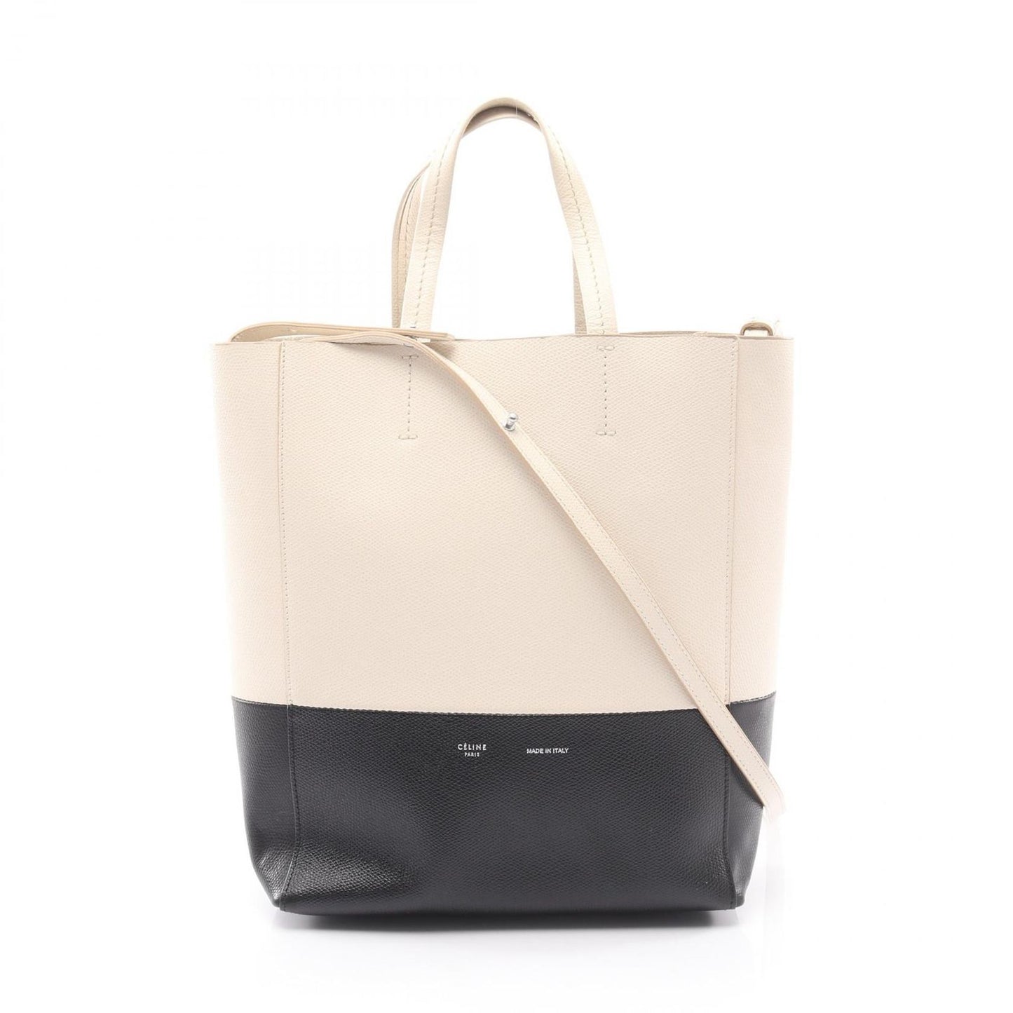 Celine Tote Vertical Small Cover 2-Way White Black Leather