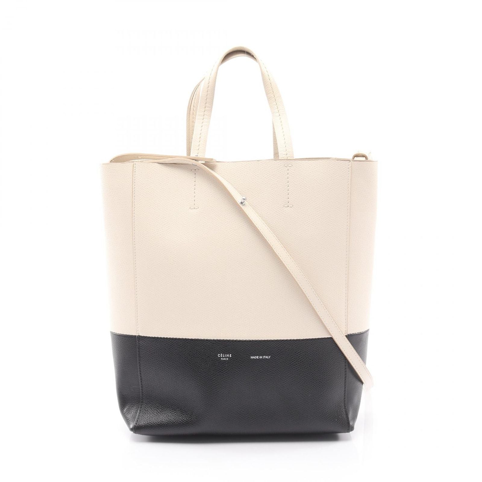 Celine Tote Vertical Small Cover 2-Way White Black Leather