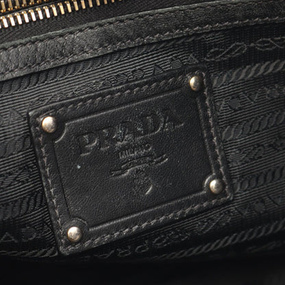 Prada Handbag Frill Black Nylon Patent Hand — view 4