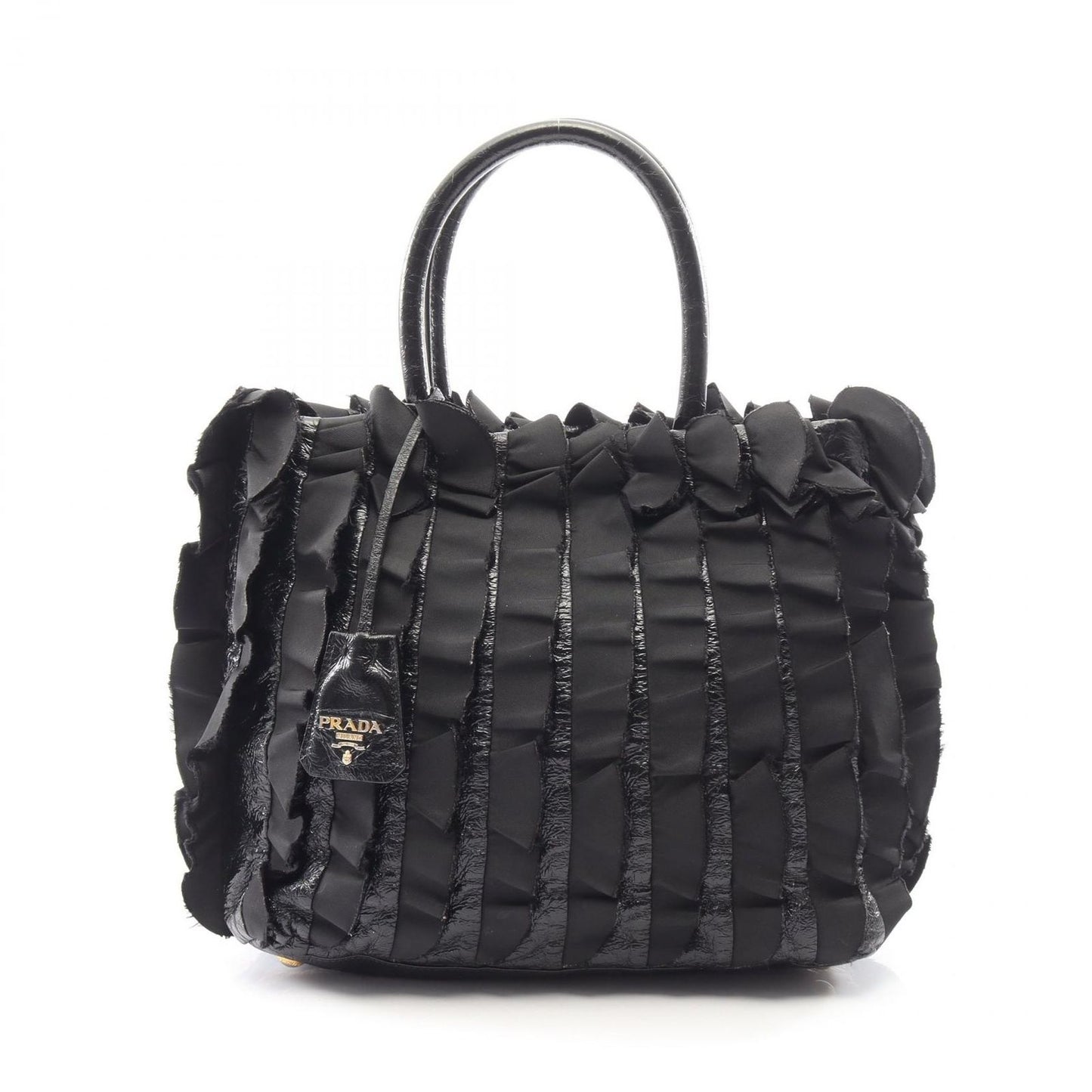Prada Handbag Frill Black Nylon Patent Hand