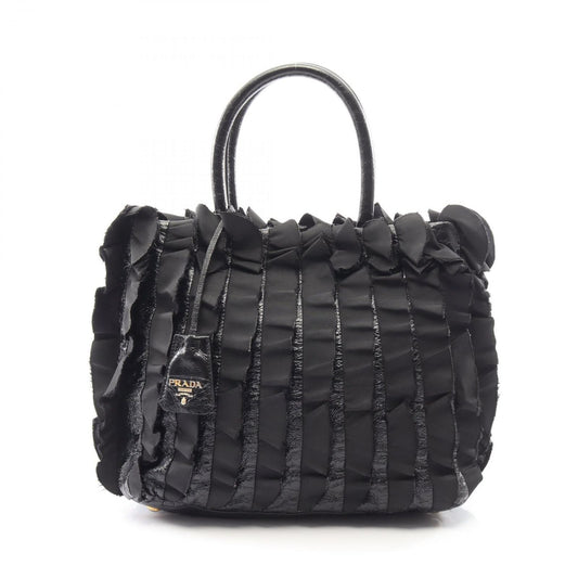 Prada Handbag Frill Black Nylon Patent Hand