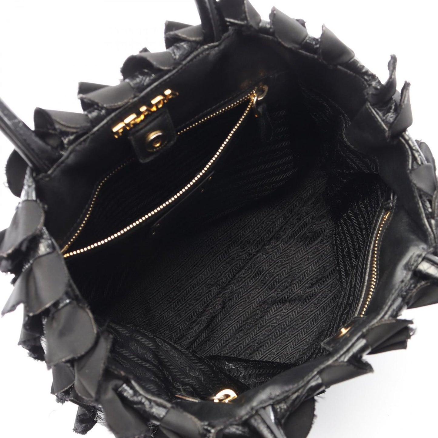 Prada Handbag Frill Black Nylon Patent Hand — view 3