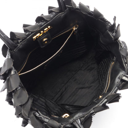 Prada Handbag Frill Black Nylon Patent Hand — view 3