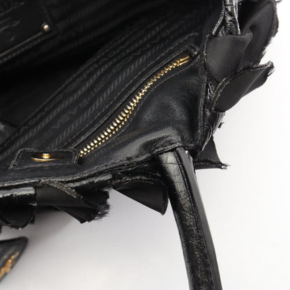 Prada Handbag Frill Black Nylon Patent Hand — view 5