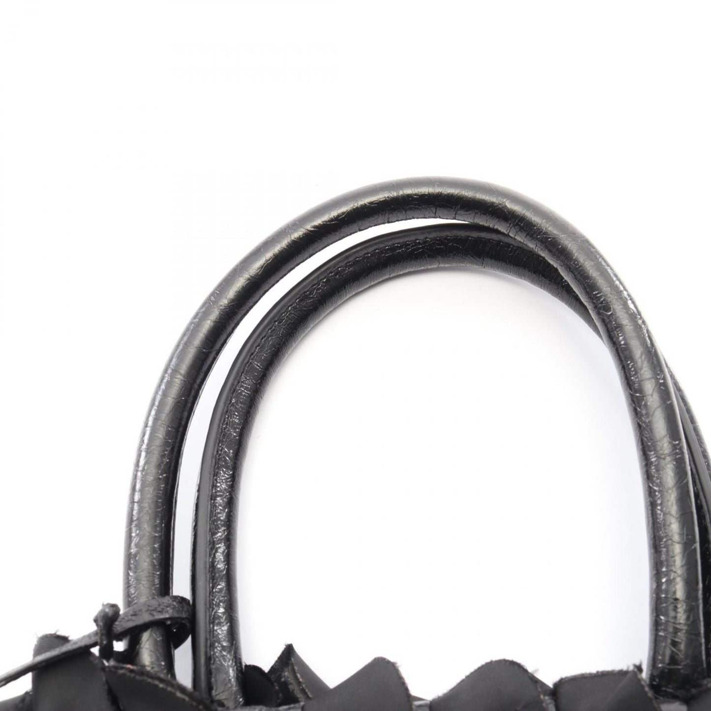 Prada Handbag Frill Black Nylon Patent Hand — view 6