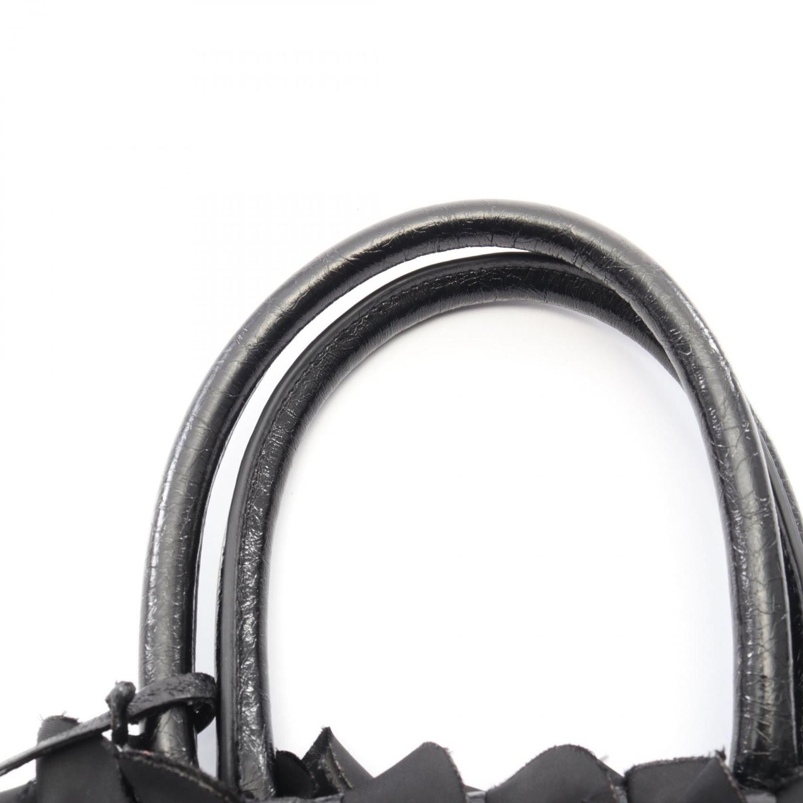 Prada Handbag Frill Black Nylon Patent Hand — view 6