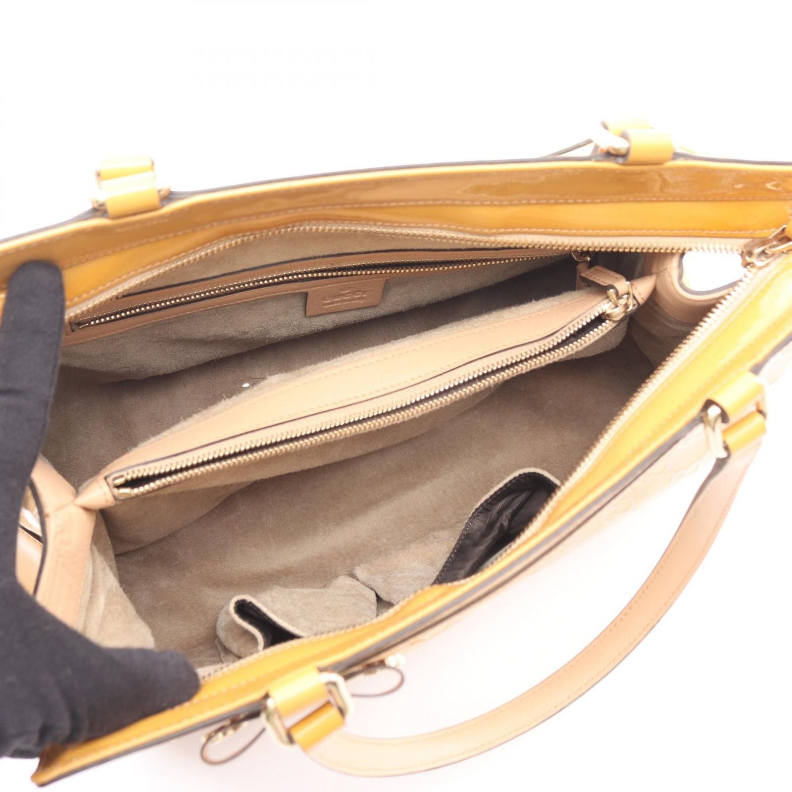 Gucci Tote Mayfair GG Pattern Yellow Patent Leather Handbag — view 3