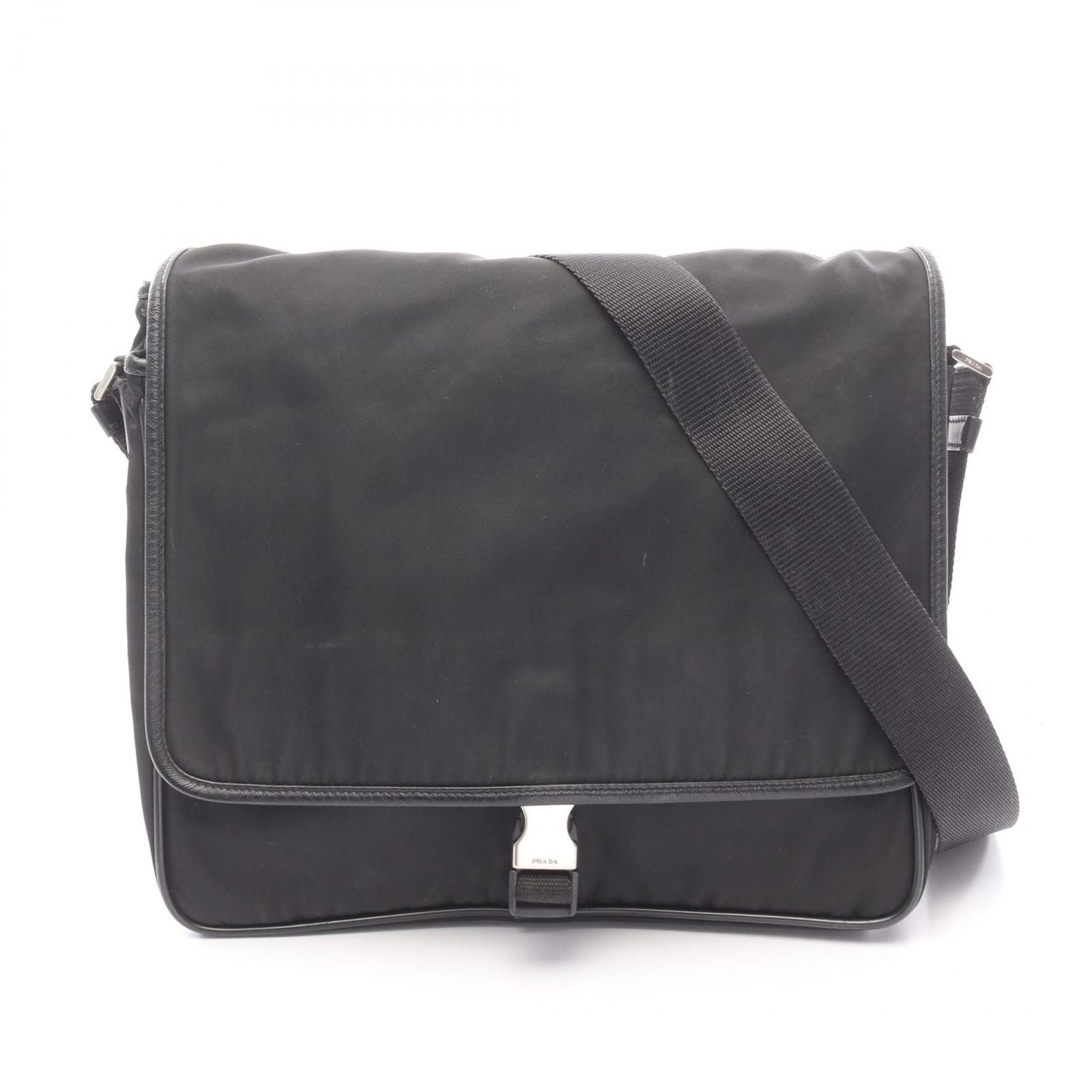 Prada Shoulder Bag Black Nylon Saffiano Leather