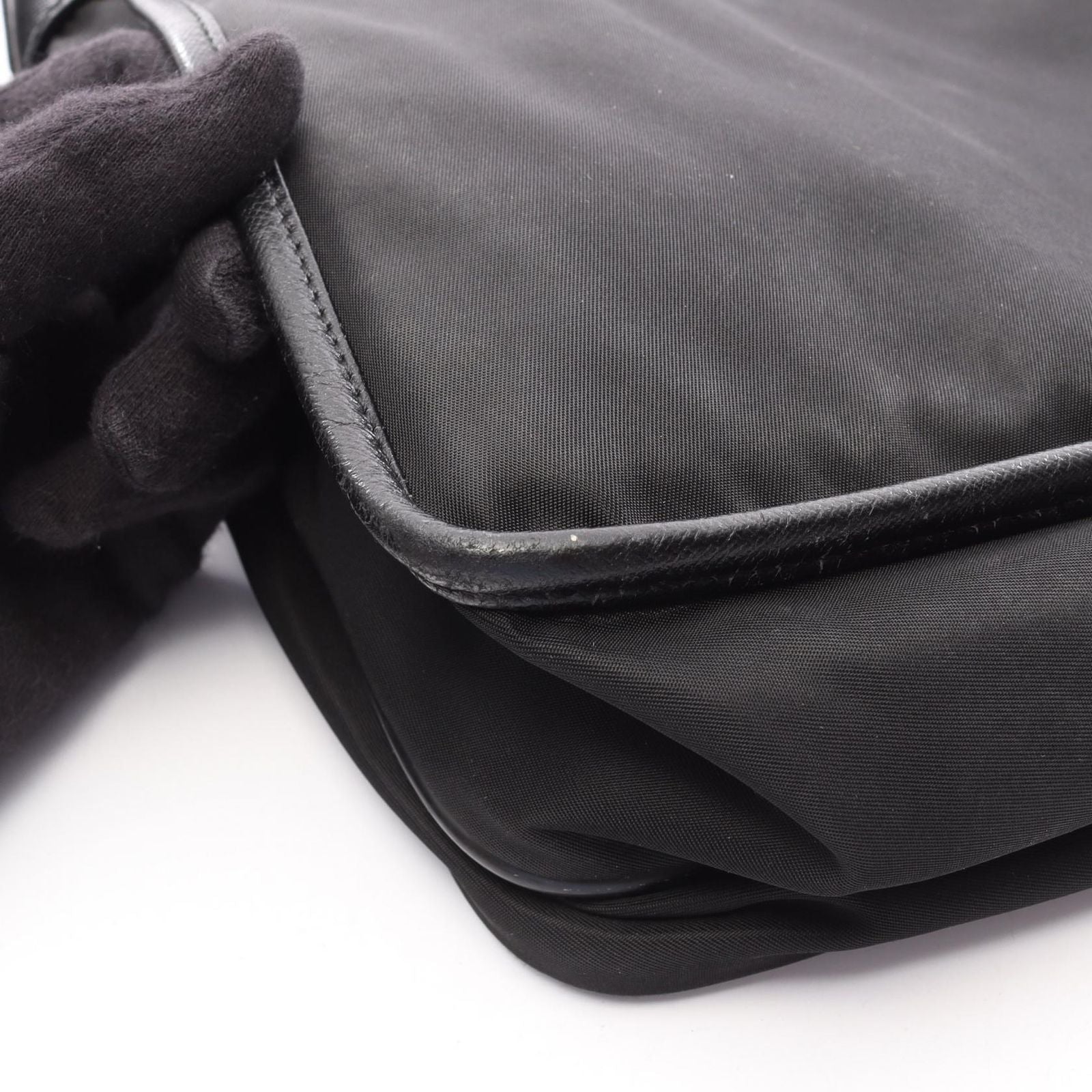 Prada Shoulder Bag Black Nylon Saffiano Leather — view 8