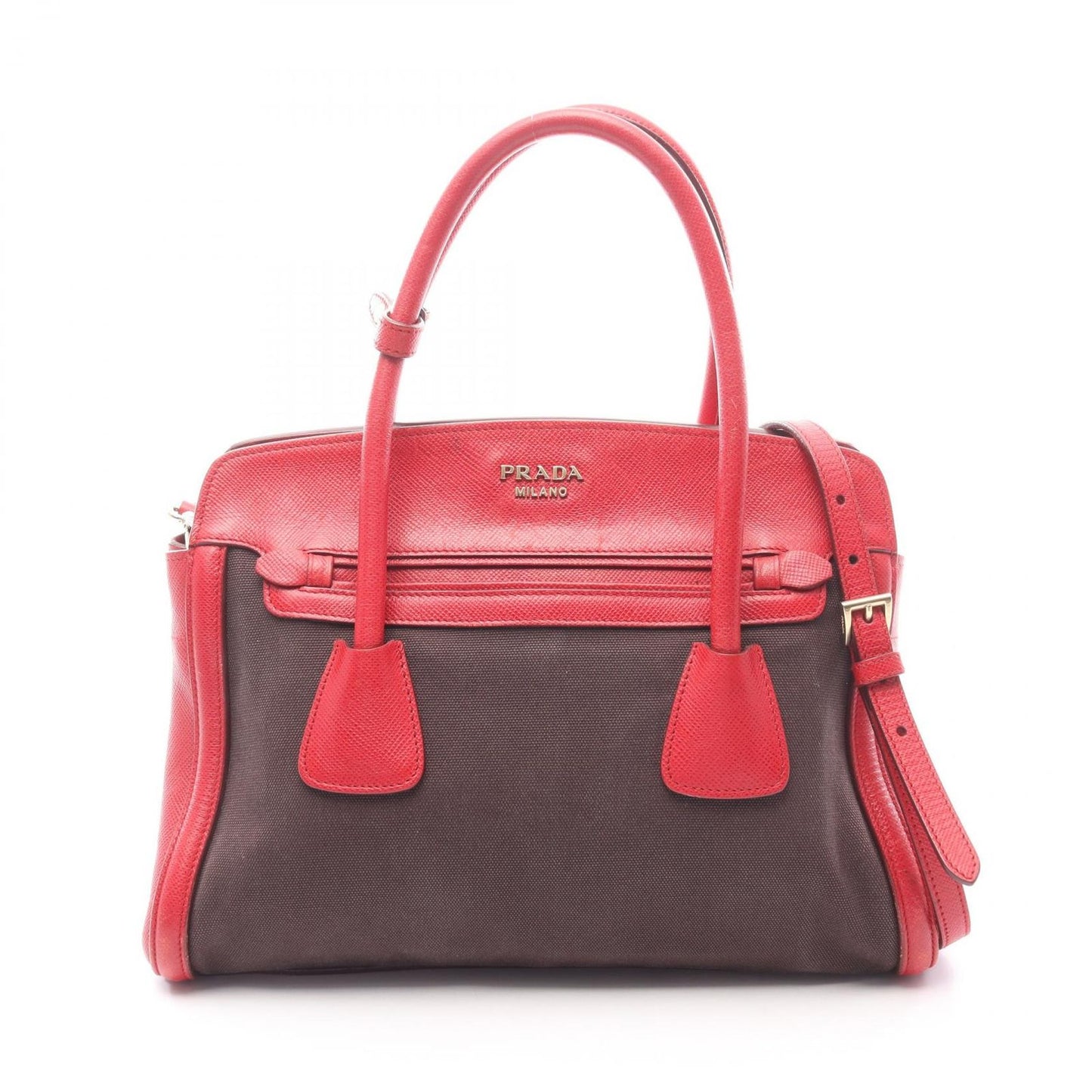 Prada Handbag Canapa Saffiano 2-Way Black Canvas Leather