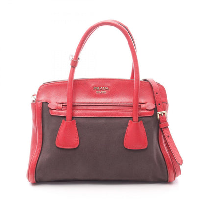 Prada Handbag Canapa Saffiano 2-Way Black Canvas Leather