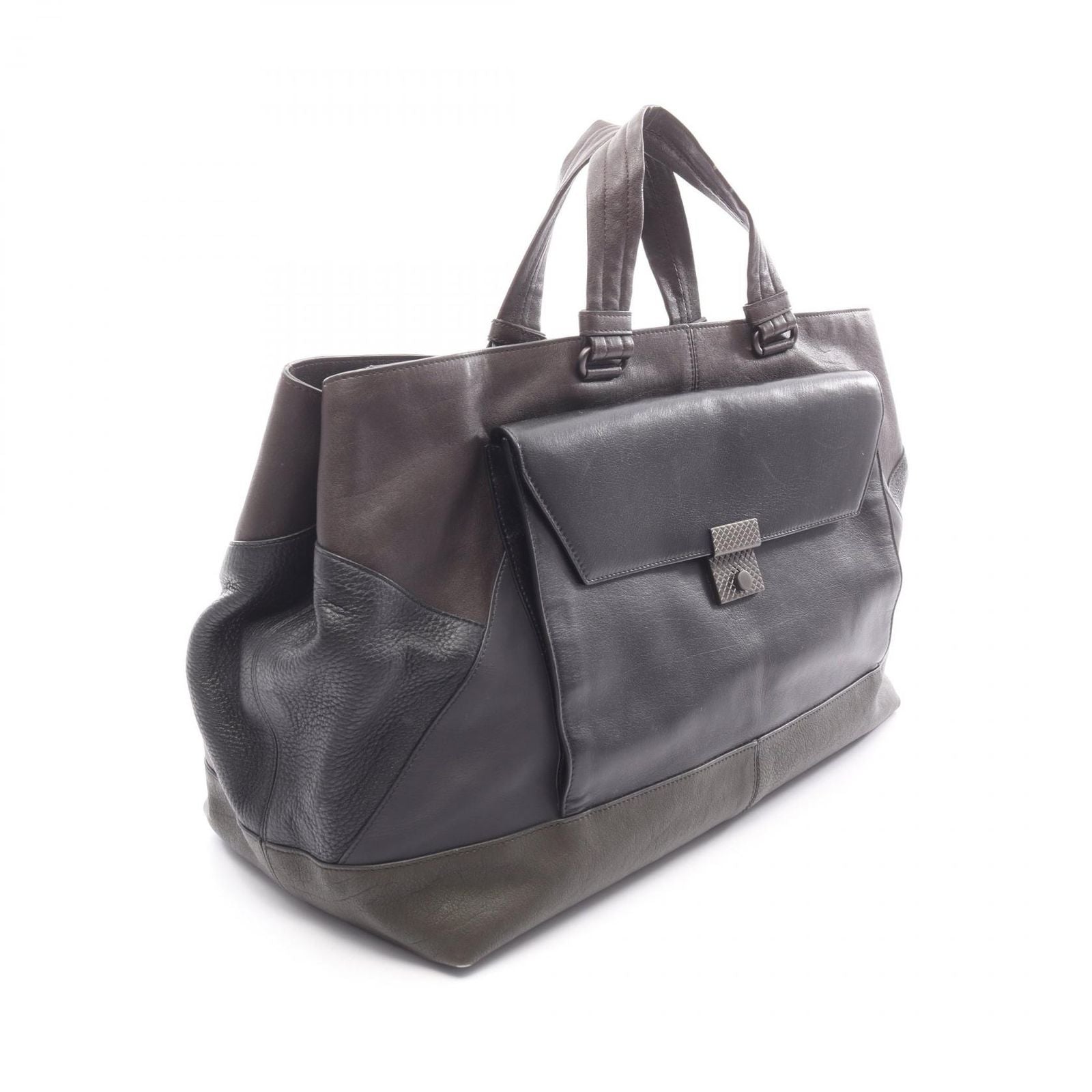 Bottega Veneta Tote Intrecciato Black Khaki Gray Leather — view 2